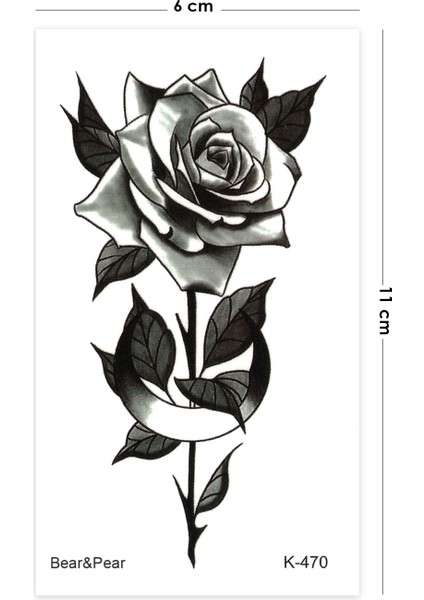 Siyah Gül Geçici Dövme Rose Tattoo