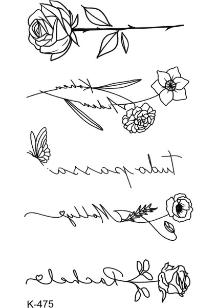Yazılı Çiçekler Geçici Dövme Mini Tattoo
