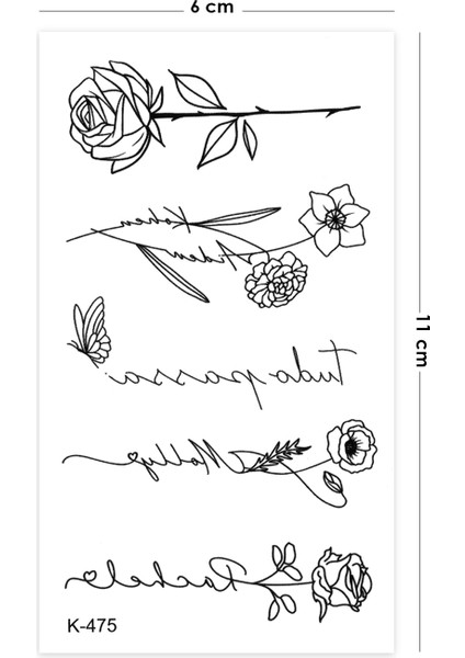 Yazılı Çiçekler Geçici Dövme Mini Tattoo