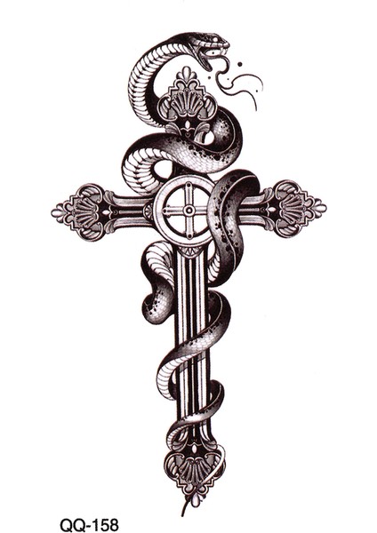 Yılan ve Çarmıh Geçici Dövme Unisex Tattoo