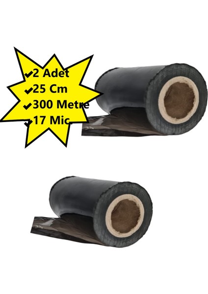 Palet Siyah Dilimli Streç 25 cm 17 Mic. 1000 gr 300 metre Siyah 2 adet