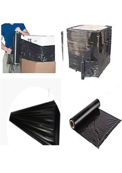 Palet Siyah Dilimli Streç 25 cm 17 Mic. 1000 gr 300 metre Siyah 2 adet indirimleri