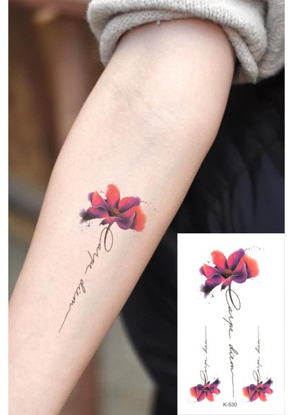Çiçek ve Yazılı Minimal Geçici Dövme Carpe Diem Tattoo