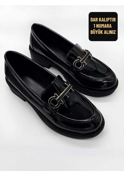 Kadın Loafer Yüksek Taban Tokalı Günlük Ayakkabı Siyah
