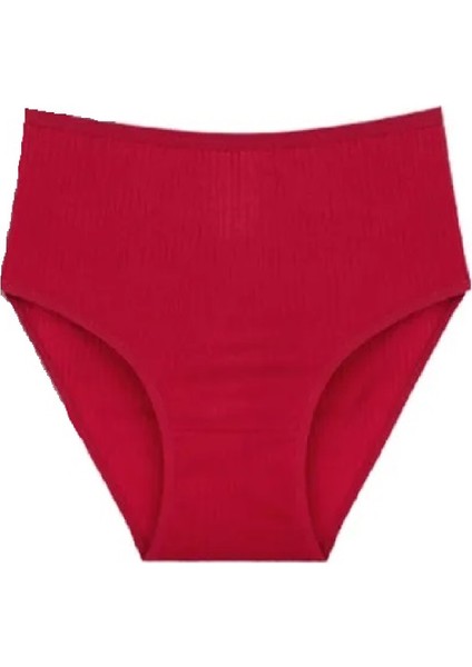 8 Adet Kırmızı Renk Pamuklu Yüksek Bel Bato Fitilli Kaşkorse Kadın Külot