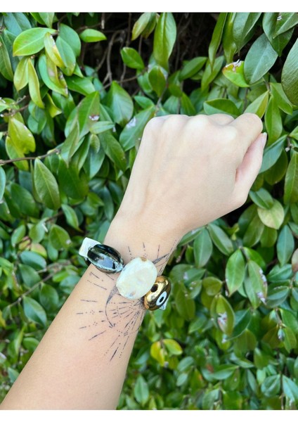 Sevran Bracelet El Yapımı Seramik Boncuklu ve Altın Kaplama Nazar Boncuklu Bileklik