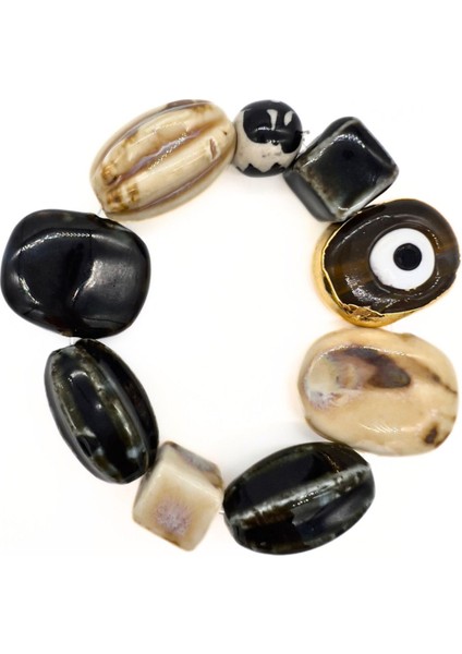 Sevran Bracelet El Yapımı Seramik Boncuklu ve Altın Kaplama Nazar Boncuklu Bileklik