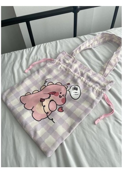 Kawaii Pink Dino Büzgülü Bez Çanta fiyatları