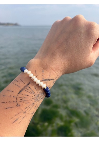 Cergy Bracelet Doğal Lapis Lazuli ve Gerçek Barok İncili Bileklik