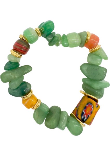 Massy Bracelet Doğal Aventurin Taşlı,gana Cam ve Murano Cam Boncuklu Bileklik