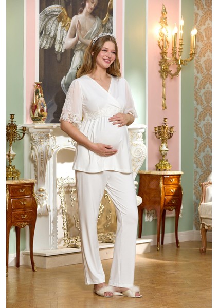 Kadın Krem Lohusa Pijama Takımı 25128