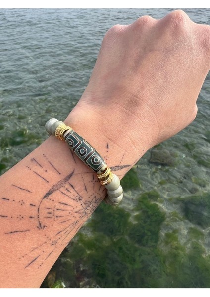 Bastia Bracelet Doğal Tibet Akik Taşı ve Toprak Boncuklu Bileklik