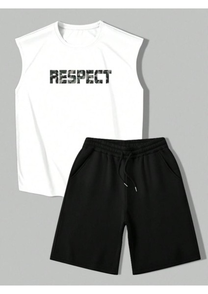 Erkek Beyaz Respect Baskılı Kolsuz T-Shirt Şort Takım fiyatları