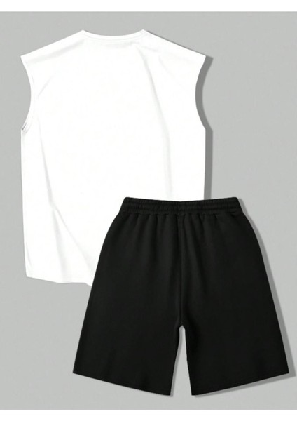 Erkek Beyaz Respect Baskılı Kolsuz T-Shirt Şort Takım modelleri