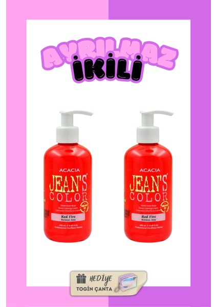Kırmızı Ateş Renkli Saç Boyası 250 Ml X2 Adet Su Bazlı Red Fire Hair Dye