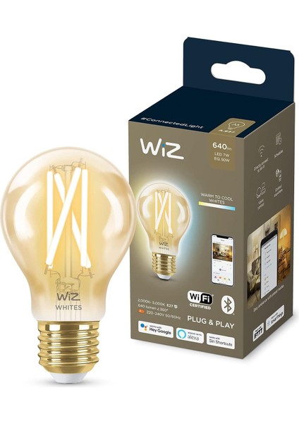 Wi-Fi 50W Sarı/Beyaz Amber Cam Akıllı Filament Ampul A60 E27