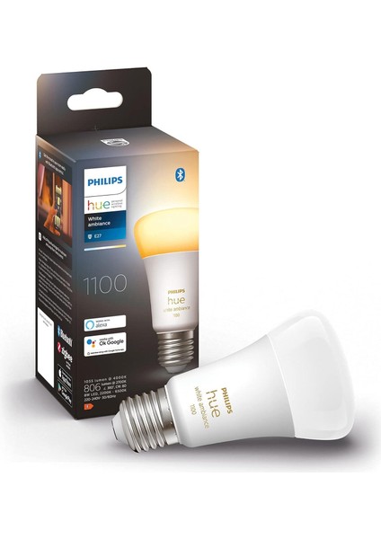 Huewa 8-75W Beyaz Ambiyans Akıllı E27 Led Ampul , Bluetooth Özellikli