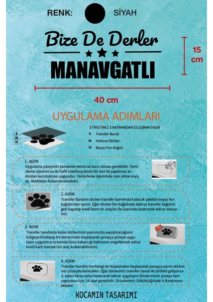 Antalya Manavgat Siyah Araç Sticker 40X15 cm Bize De Derler Manavgatlı Özel Tasarım Oto Sticker