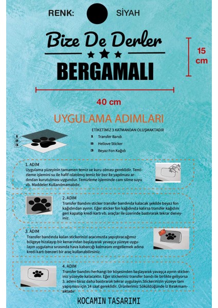 Izmir Bergama Siyah Araç Sticker 40X15 cm Bize De Derler Bergamalı Özel Tasarım Oto Sticker