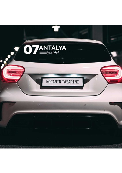 Antalya 07 Plaka Kodlu Beyaz Araç Sticker Gazipaşa Ilçe Yazılı Özel Tasarım 40X8 cm Şehir ve Ilçe Temalı Kaliteli Sticker