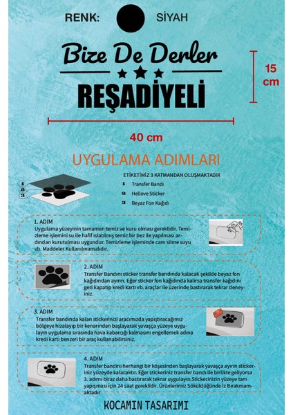 Tokat Reşadiye Siyah Araç Sticker 40X15 cm Bize De Derler Reşadiyeli Özel Tasarım Oto Sticker