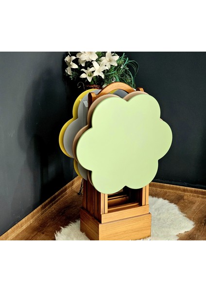 Çanta Sehpa Çiçek Model Ahşap Mdf Dekoratif 4 Lü Renkli Lake ve Rustik Kahverengi Eskitme Zigon