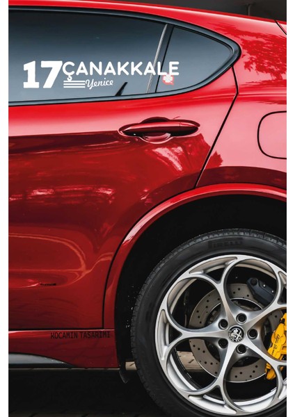 Çanakkale 17 Plaka Kodlu Beyaz Araç Sticker Yenice Ilçe Yazılı Özel Tasarım 40X8 cm Şehir ve Ilçe Temalı Kaliteli Sticker