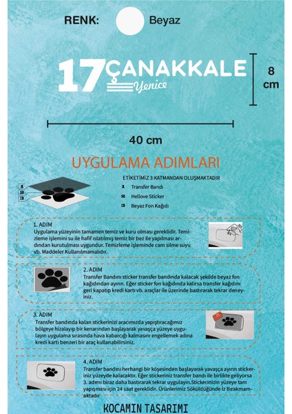 Çanakkale 17 Plaka Kodlu Beyaz Araç Sticker Yenice Ilçe Yazılı Özel Tasarım 40X8 cm Şehir ve Ilçe Temalı Kaliteli Sticker