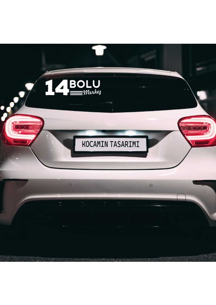 Bolu 14 Plaka Kodlu Beyaz Araç Sticker Merkez Ilçe Yazılı Özel Tasarım 40X8 cm Şehir ve Ilçe Temalı Kaliteli Sticker
