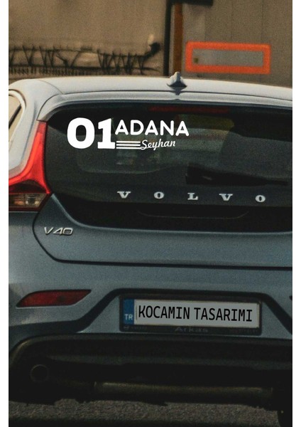 Adana 01 Plaka Kodlu Beyaz Araç Sticker Seyhan Ilçe Yazılı Özel Tasarım 40X8 cm Şehir ve Ilçe Temalı Kaliteli Sticker