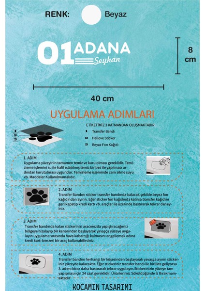 Adana 01 Plaka Kodlu Beyaz Araç Sticker Seyhan Ilçe Yazılı Özel Tasarım 40X8 cm Şehir ve Ilçe Temalı Kaliteli Sticker