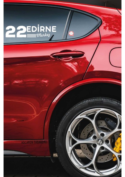 Edirne 22 Plaka Kodlu Beyaz Araç Sticker Merkez Ilçe Yazılı Özel Tasarım 40X8 cm Şehir ve Ilçe Temalı Kaliteli Sticker