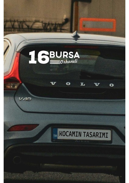 Bursa 16 Plaka Kodlu Beyaz Araç Sticker Orhaneli Ilçe Yazılı Özel Tasarım 40X8 cm Şehir ve Ilçe Temalı Kaliteli Sticker