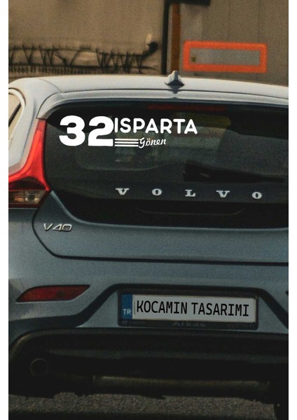 Isparta 32 Plaka Kodlu Beyaz Araç Sticker Gönen Ilçe Yazılı Özel Tasarım 40X8 cm Şehir ve Ilçe Temalı Kaliteli Sticker