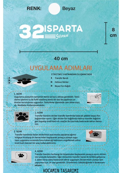 Isparta 32 Plaka Kodlu Beyaz Araç Sticker Gönen Ilçe Yazılı Özel Tasarım 40X8 cm Şehir ve Ilçe Temalı Kaliteli Sticker