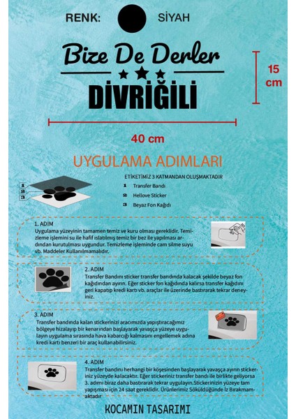 Sivas Divriği Siyah Araç Sticker 40X15 cm Bize De Derler Divriğili Özel Tasarım Oto Sticker indirimleri