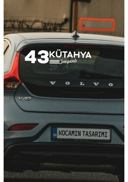 Kütahya 43 Plaka Kodlu Beyaz Araç Sticker Tavşanlı Ilçe Yazılı Özel Tasarım 40X8 cm Şehir ve Ilçe Temalı Kaliteli Sticker
