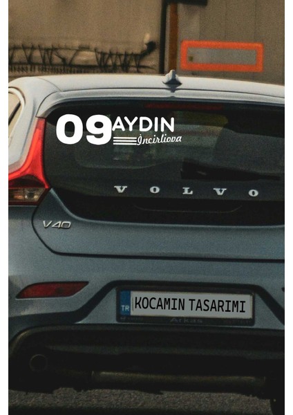 Aydın 09 Plaka Kodlu Beyaz Araç Sticker Incirliova Ilçe Yazılı Özel Tasarım 40X8 cm Şehir ve Ilçe Temalı Kaliteli Sticker