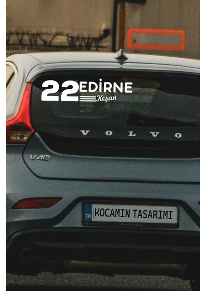 Edirne 22 Plaka Kodlu Beyaz Araç Sticker Keşan Ilçe Yazılı Özel Tasarım 40X8 cm Şehir ve Ilçe Temalı Kaliteli Sticker