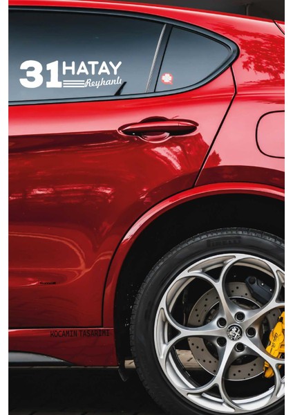 Hatay 31 Plaka Kodlu Beyaz Araç Sticker Reyhanlı Ilçe Yazılı Özel Tasarım 40X8 cm Şehir ve Ilçe Temalı Kaliteli Sticker