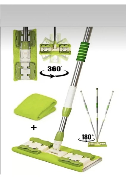 1 Adet Yedek Bez Hediyeli Yeşil Yer Mopu Fayans Duvar Yüzey Temizlik Mikrofiber Mop