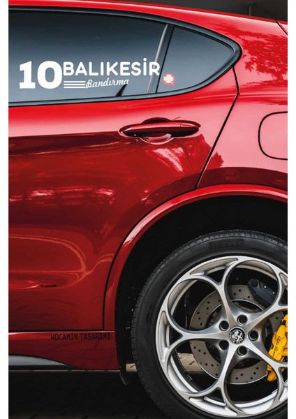 Balıkesir 10 Plaka Kodlu Beyaz Araç Sticker Bandırma Ilçe Yazılı Özel Tasarım 40X8 cm Şehir ve Ilçe Temalı Kaliteli Sticker