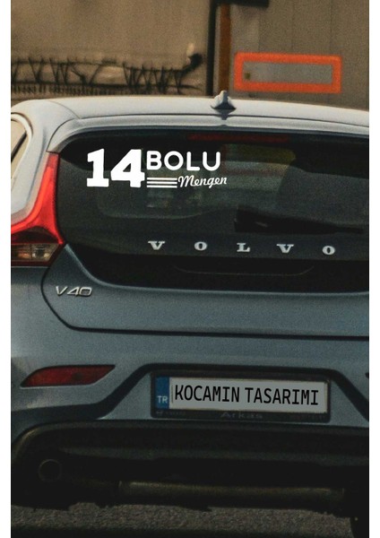 Bolu 14 Plaka Kodlu Beyaz Araç Sticker Mengen Ilçe Yazılı Özel Tasarım 40X8 cm Şehir ve Ilçe Temalı Kaliteli Sticker