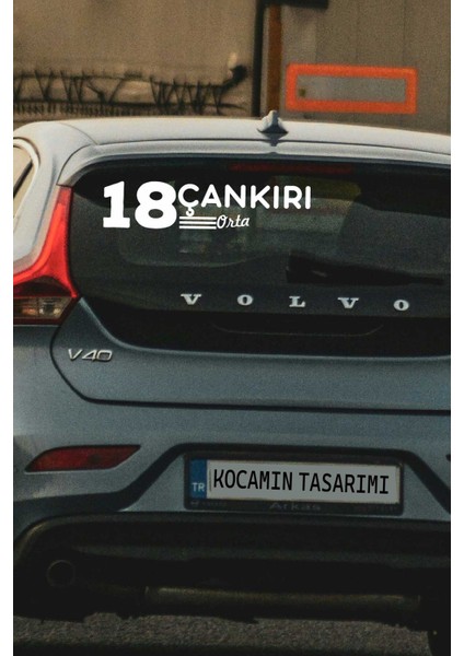 Çankırı 18 Plaka Kodlu Beyaz Araç Sticker Orta Ilçe Yazılı Özel Tasarım 40X8 cm Şehir ve Ilçe Temalı Kaliteli Sticker