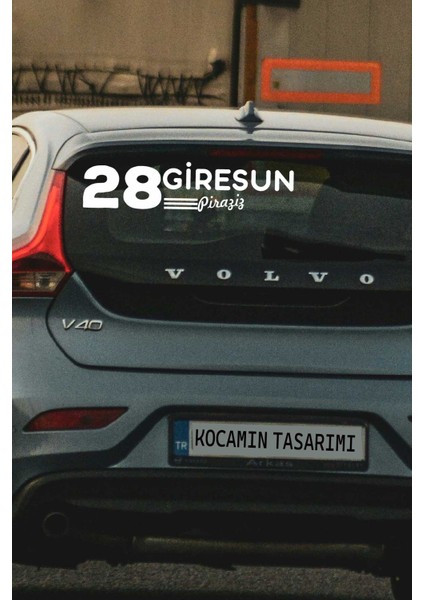 Giresun 28 Plaka Kodlu Beyaz Araç Sticker Piraziz Ilçe Yazılı Özel Tasarım 40X8 cm Şehir ve Ilçe Temalı Kaliteli Sticker