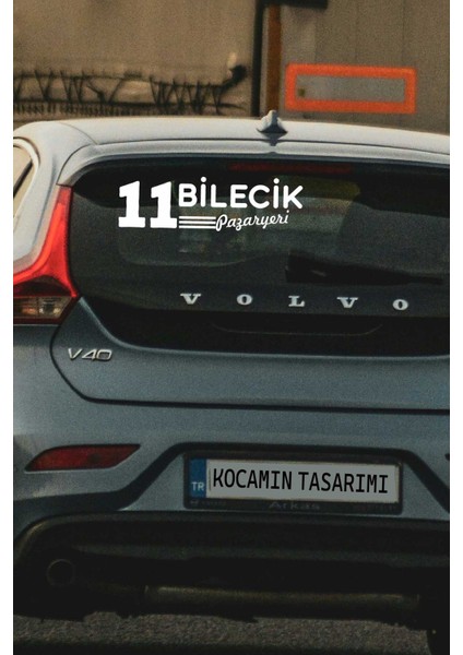 Bilecik 11 Plaka Kodlu Beyaz Araç Sticker Pazaryeri Ilçe Yazılı Özel Tasarım 40X8 cm Şehir ve Ilçe Temalı Kaliteli Sticker