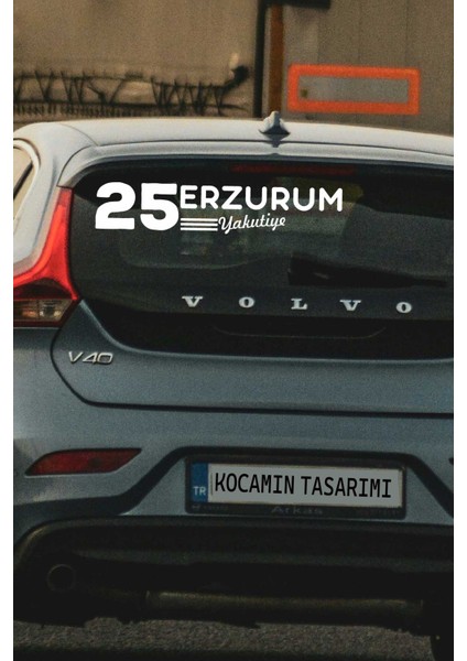 Erzurum 25 Plaka Kodlu Beyaz Araç Sticker Yakutiye Ilçe Yazılı Özel Tasarım 40X8 cm Şehir ve Ilçe Temalı Kaliteli Sticker