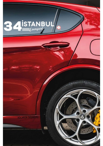 Istanbul 34 Plaka Kodlu Beyaz Araç Sticker Esenyurt Ilçe Yazılı Özel Tasarım 40X8 cm Şehir ve Ilçe Temalı Kaliteli Sticker