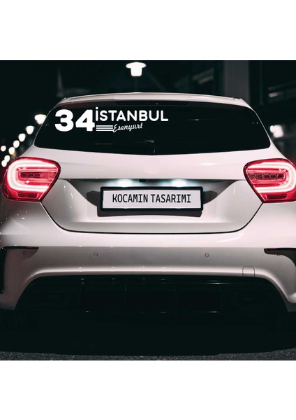 Istanbul 34 Plaka Kodlu Beyaz Araç Sticker Esenyurt Ilçe Yazılı Özel Tasarım 40X8 cm Şehir ve Ilçe Temalı Kaliteli Sticker