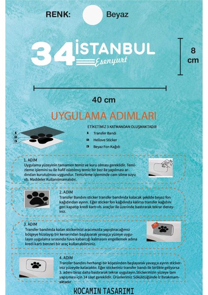 Istanbul 34 Plaka Kodlu Beyaz Araç Sticker Esenyurt Ilçe Yazılı Özel Tasarım 40X8 cm Şehir ve Ilçe Temalı Kaliteli Sticker